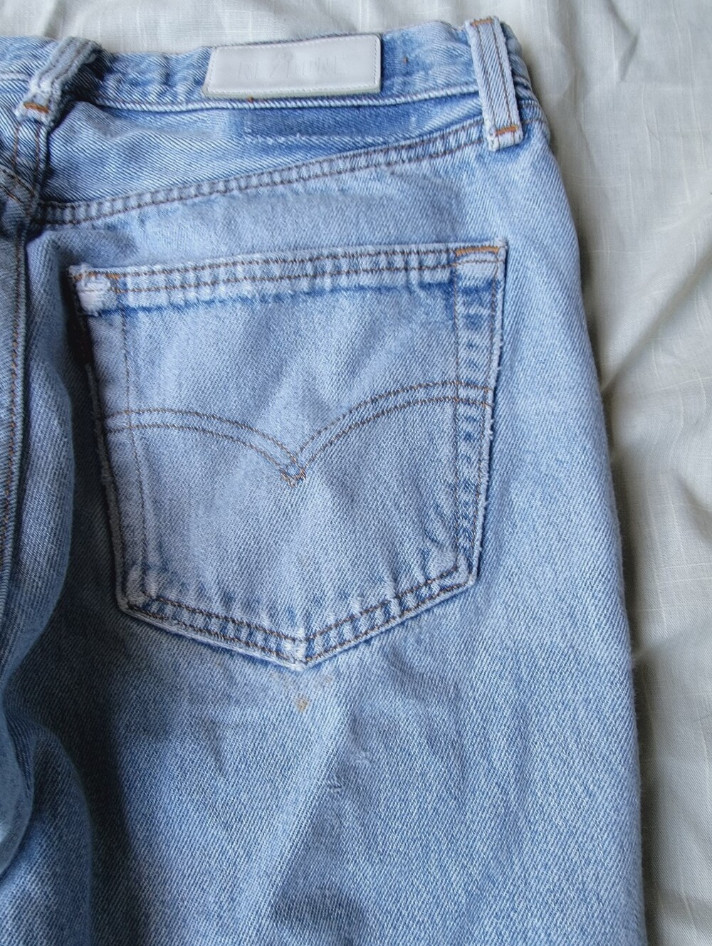 Re/Done Levi's Trashed Distressed  Straight Leg Jeans Bohobo Made In The USA